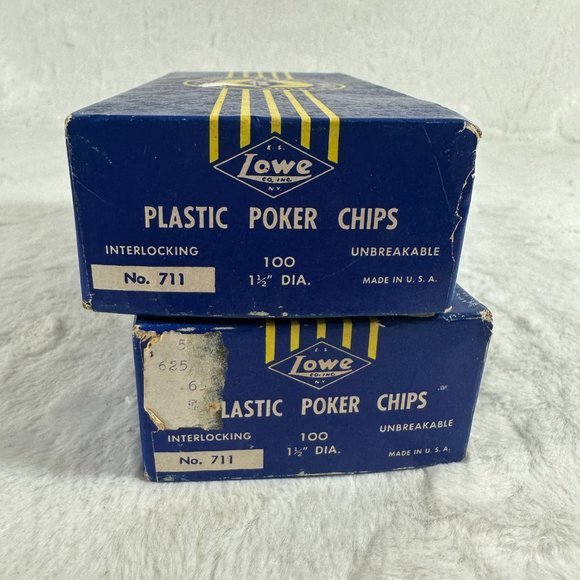 Set Vintage 100 x 2 Lowe Plastic Poker Chips USA Red White Blue original boxes - Picture 4 of 5